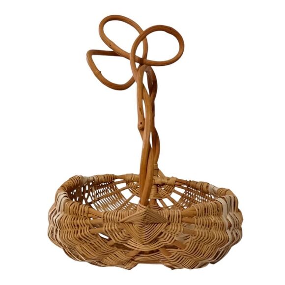 Vintage Buttocks Basket Twisted Willow Handle Eye Of God Handwoven Farmhouse - Picture 8 of 16